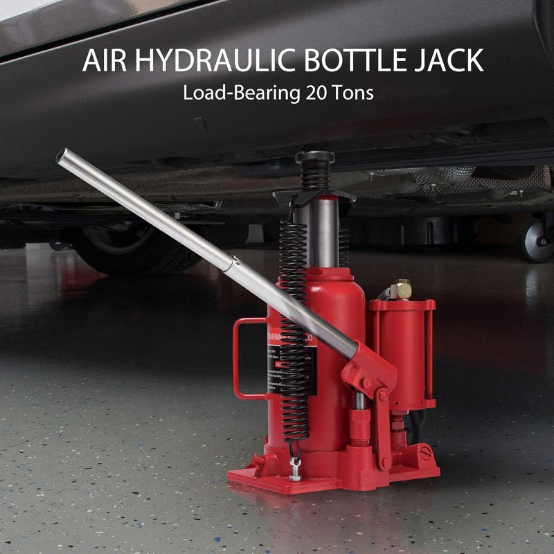SPECSTAR Pneumatic Air Hydraulic Bottle Jack with Manual Hand Pump 20 Ton Heavy Duty Auto Truck Travel Trailer Repair Lift Red - Image 2